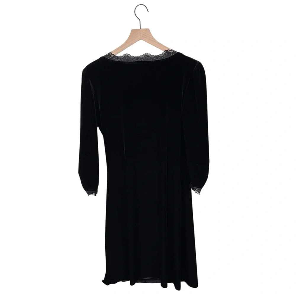 Vintage Y2K Apt 9 Black Velvet Lace Trim Midi Dress Size Large Whimsigoth Gothic